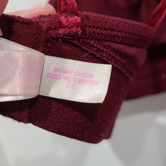 PINK Victoria's Secret Womens Sz L Burgundy Red Velvet Strappy Bralette Triangle - Picture 7 of 7